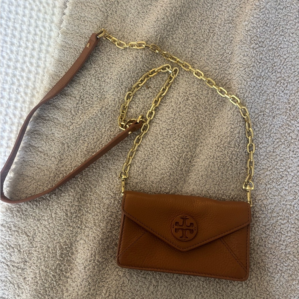 Tory Burch Tan Leather Crossbody with Gold Chain